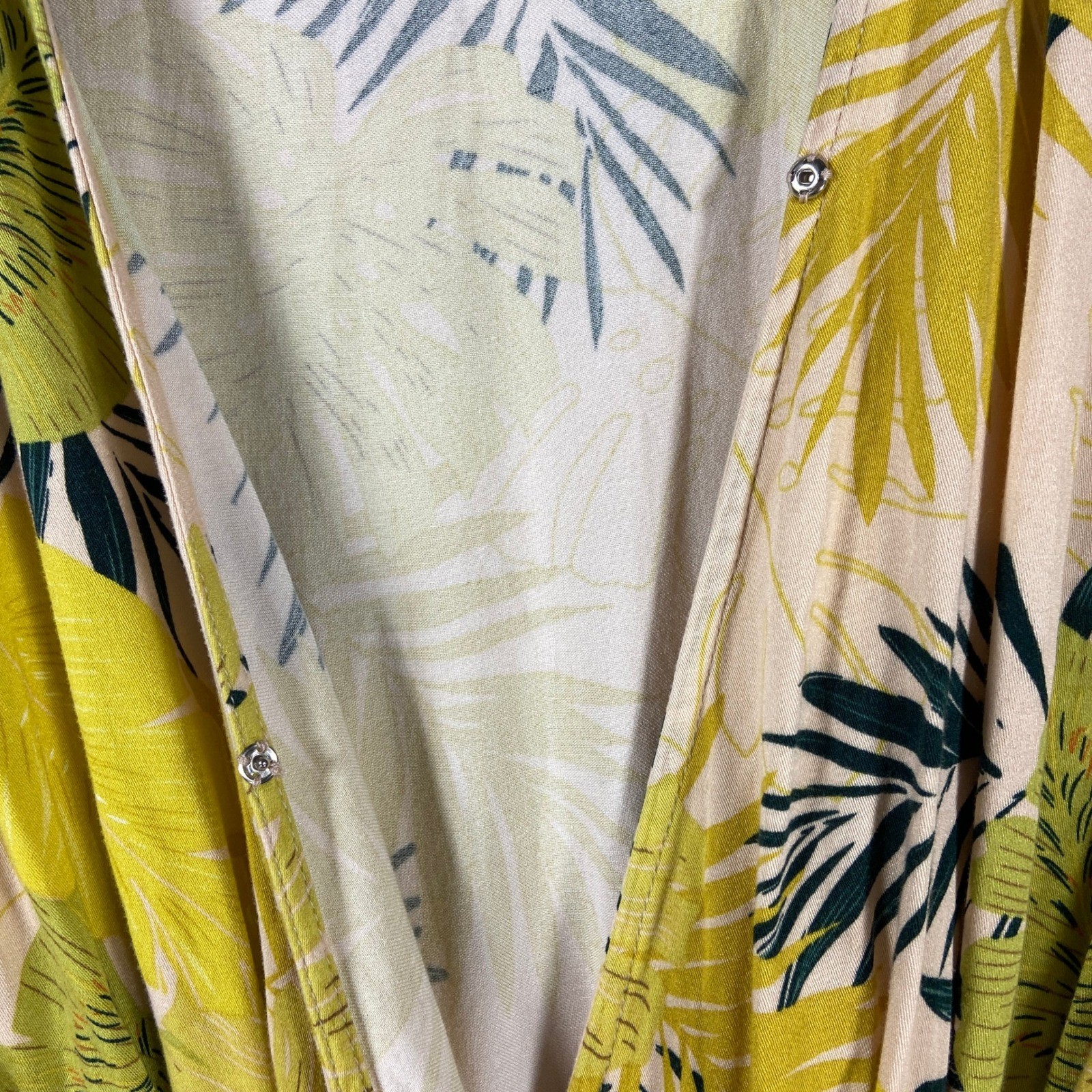 Bohme Shauna Tropical Mini Wrap Dress Apricot Green Yellow Womens Small