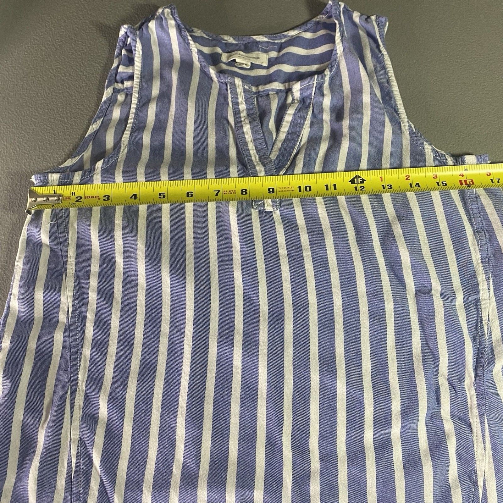 Beach Lunch Lounge Sleeveless Mini Dress Womens S Striped V-Neck Coverup Blue