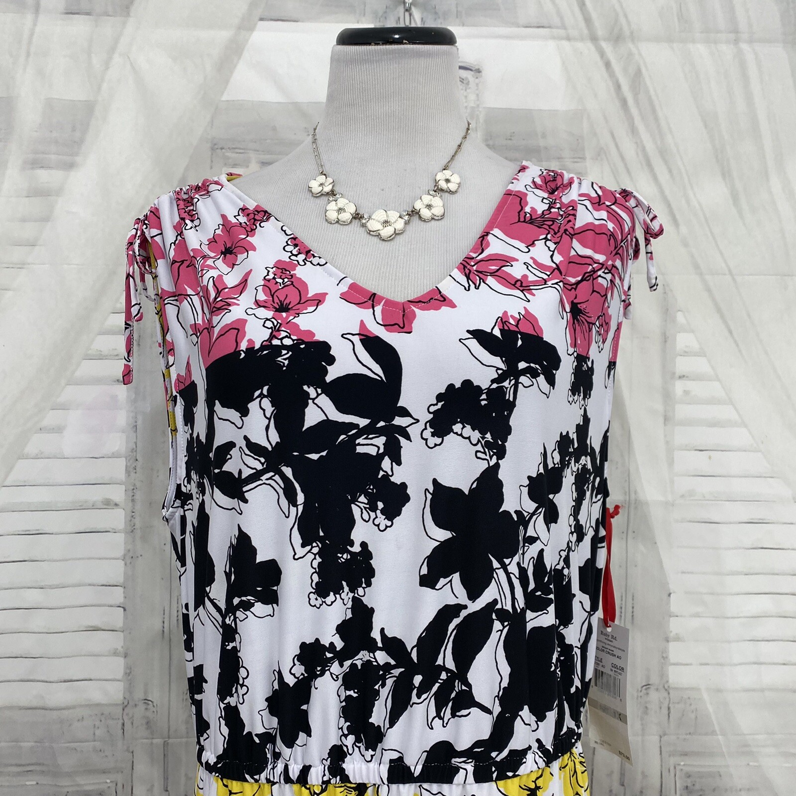 Ruby Rd 1X Floral Pink Yellow White Sleeveless Dress Pullover Asymmetrical B25