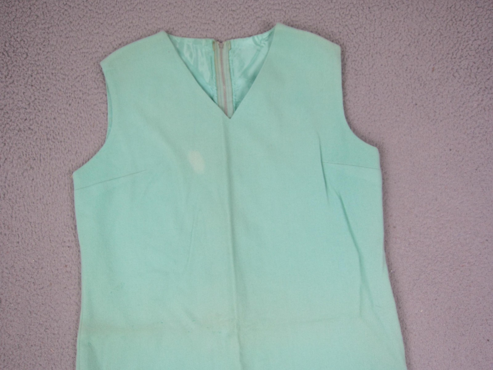 True Vintage Mod Dress Womens Large Green Wool Knit Shift Office Midi 60s 70s