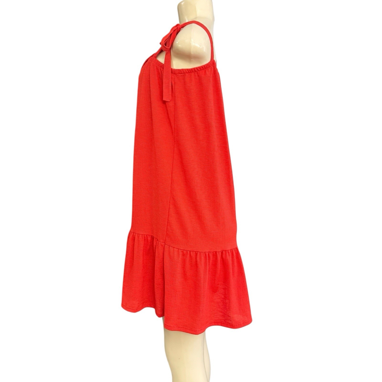 GREEN ENVELOPE Red Halter Sundress Summer Relax Fit Tiered Mini Dress Cover Up M