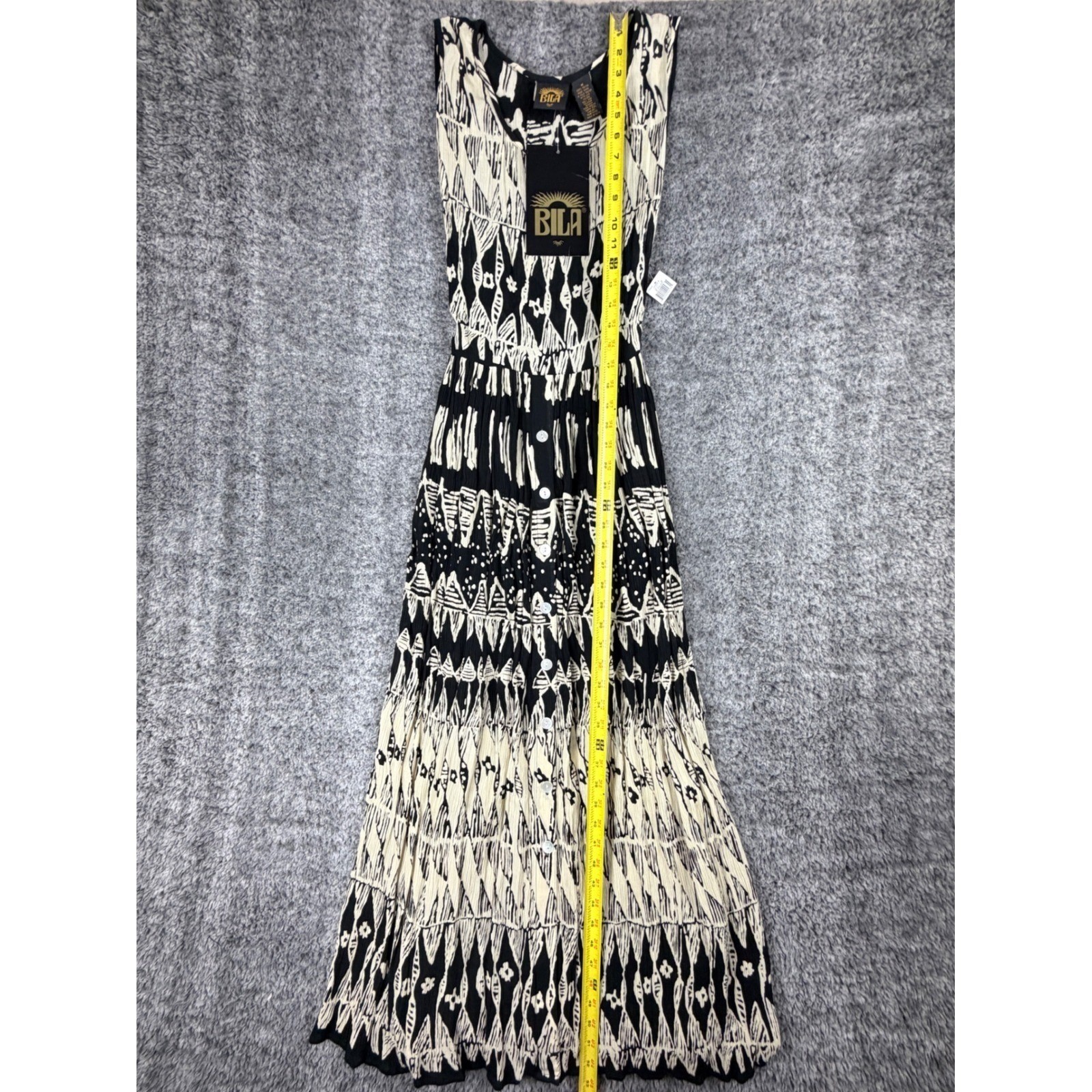 NEW Bila Womens Size M Black Geometric Tribal Print Rayon Maxi Dress Boho Casual