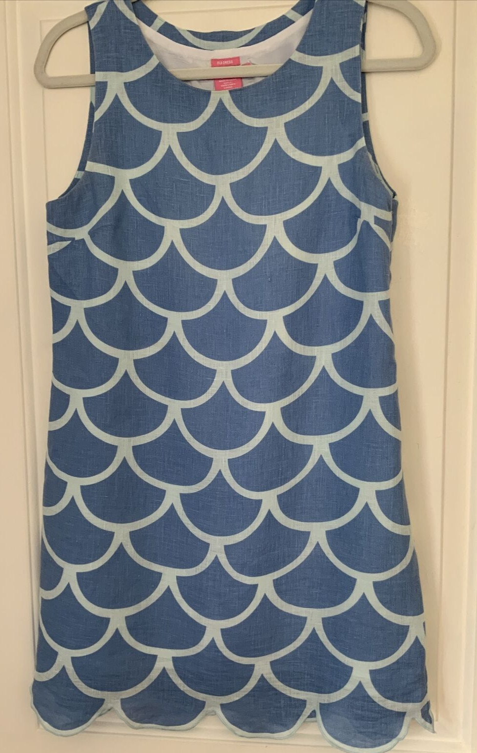 Island Company Linen Classic Fiji Shift Dress Womens Blue and White Medium
