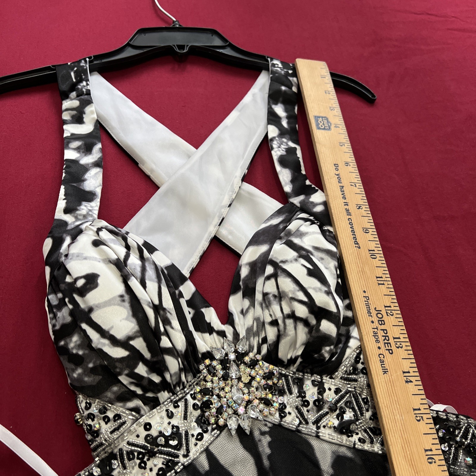 Deb Black And White Formal Maxi Dress 5/6 Sequins Beads It Crosses In The Back