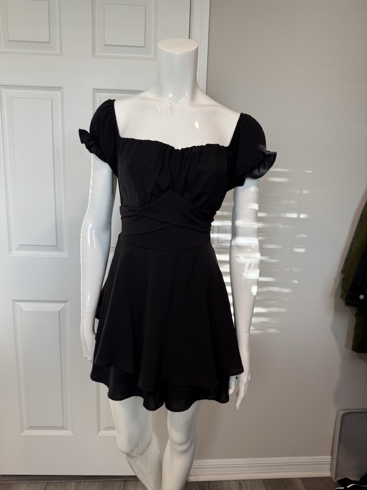 Black Off the Shoulder Mini Fit & Flare Romper Short Ruffle Accents