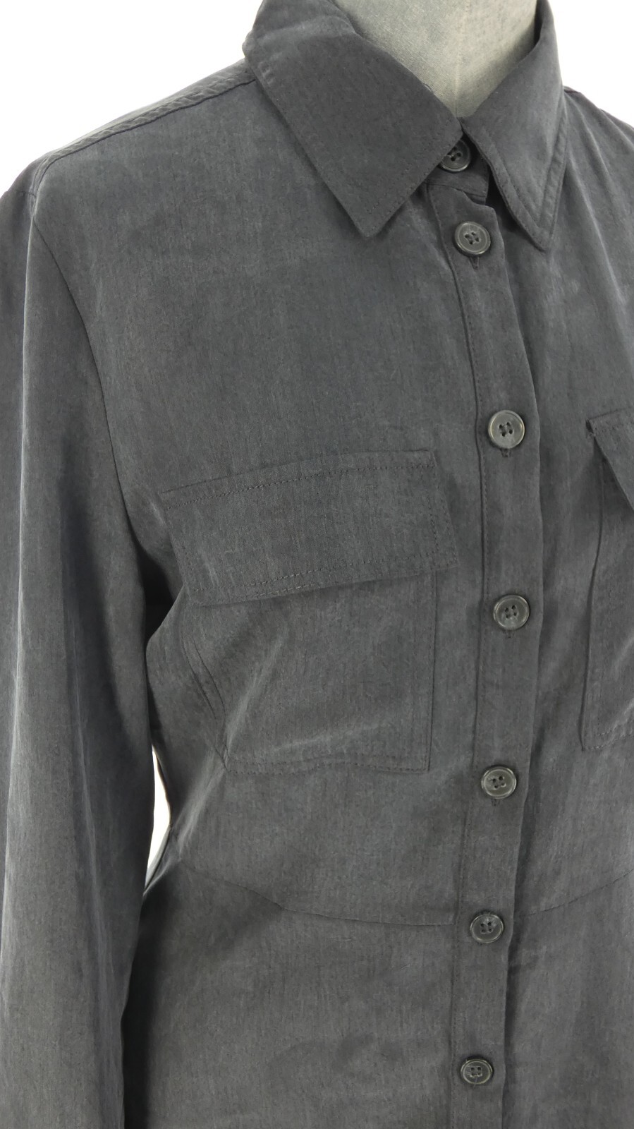 MNG Mango Shirt Dress Navy Tencel Utility Midi Dress Button Front Size S
