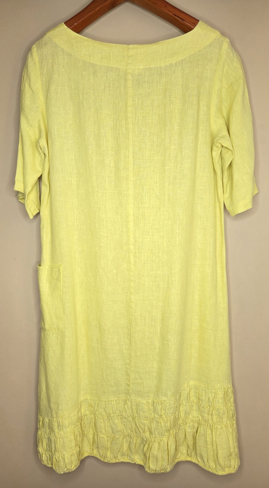 LUUKAA Linen Shift Dress Yellow Runched Hem Boho Oversized Size 1 US 4-6