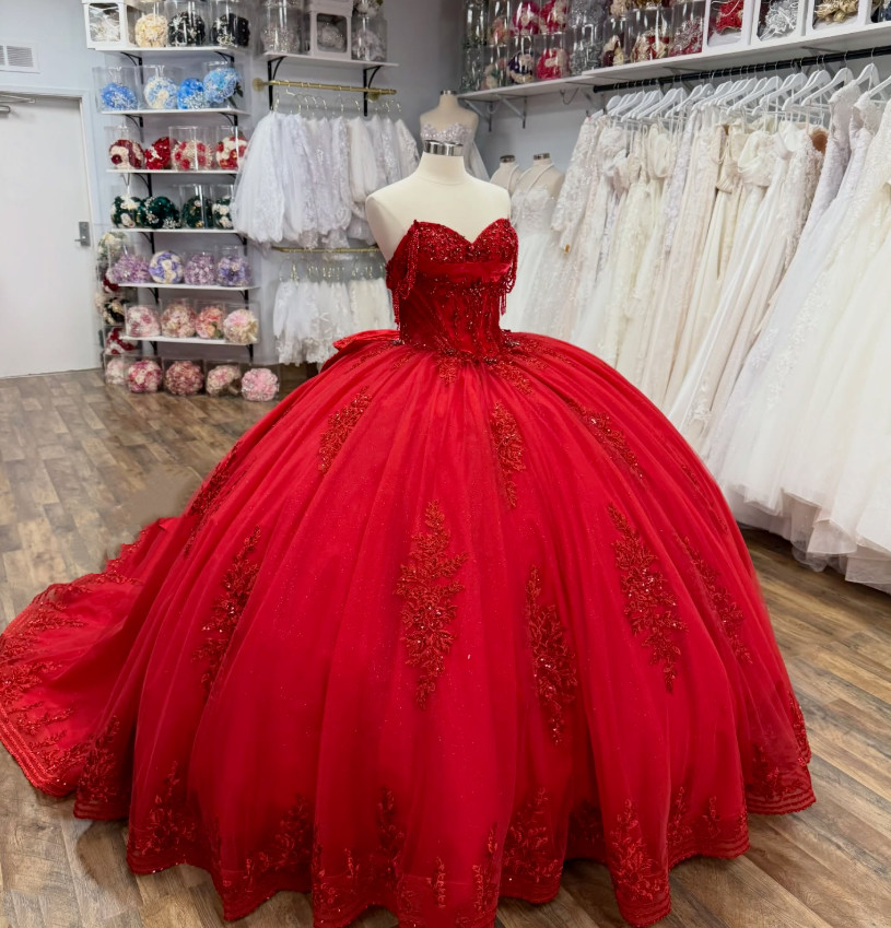 Sweet 15 16 Quinceanera Dresses Beaded Red Custom Color XV Party Ball Gowns