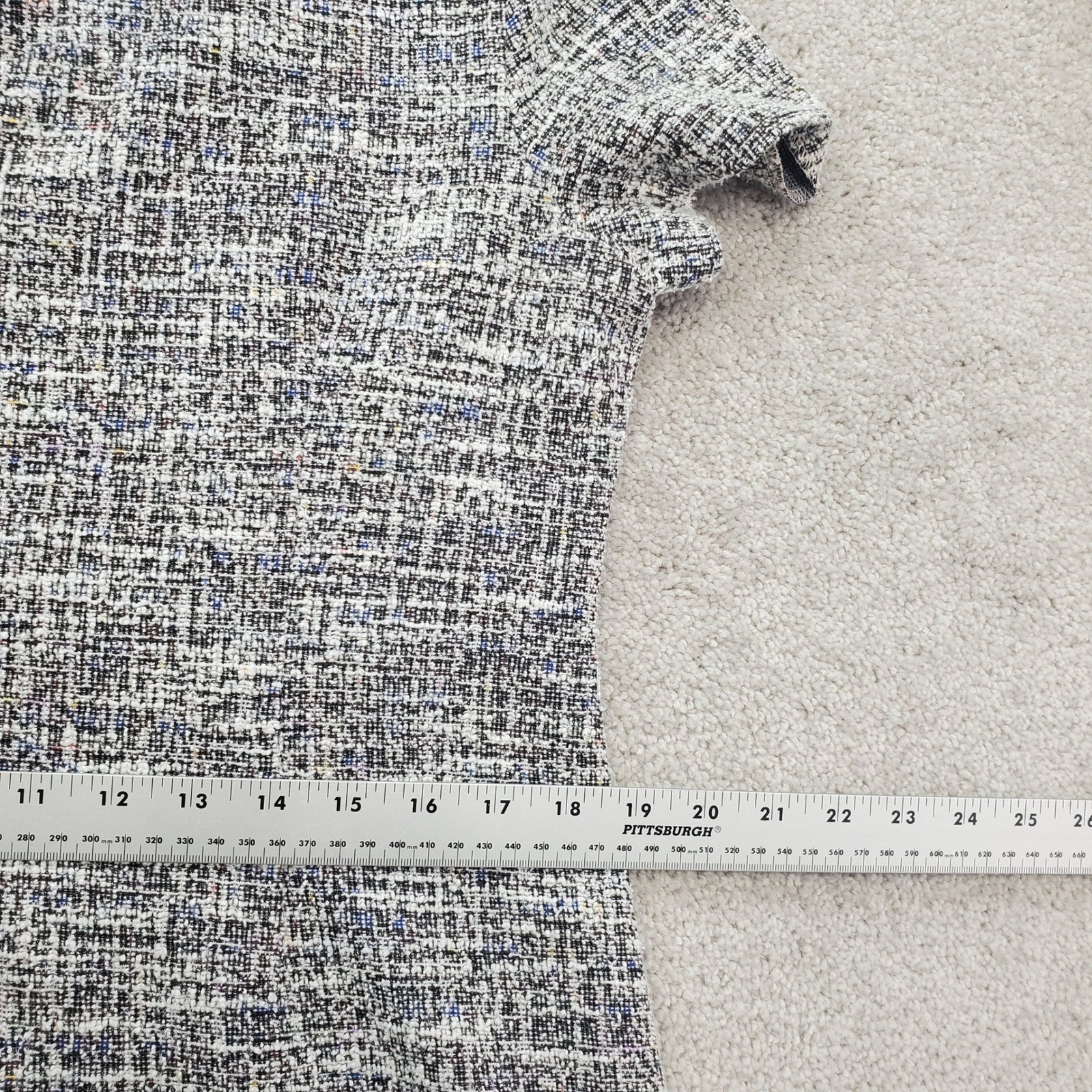 Calvin Klein Shift Dress Women 14 Multicolor Tweed Stretch Short Sleeve Back Zip