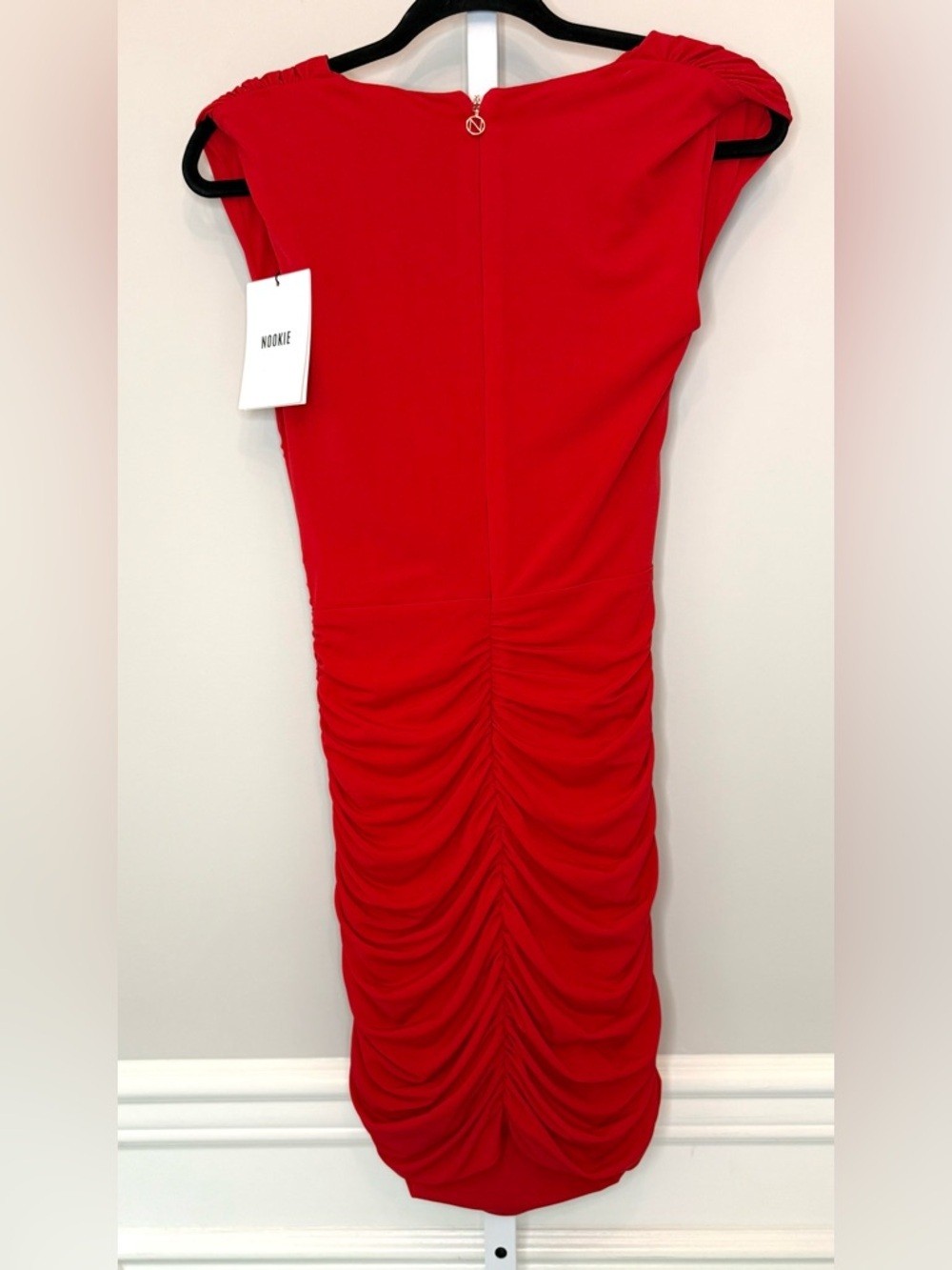 NWT Nookie Dakota Gathered Red Asymmetrical One-Shoulder Ruched Mini Dress