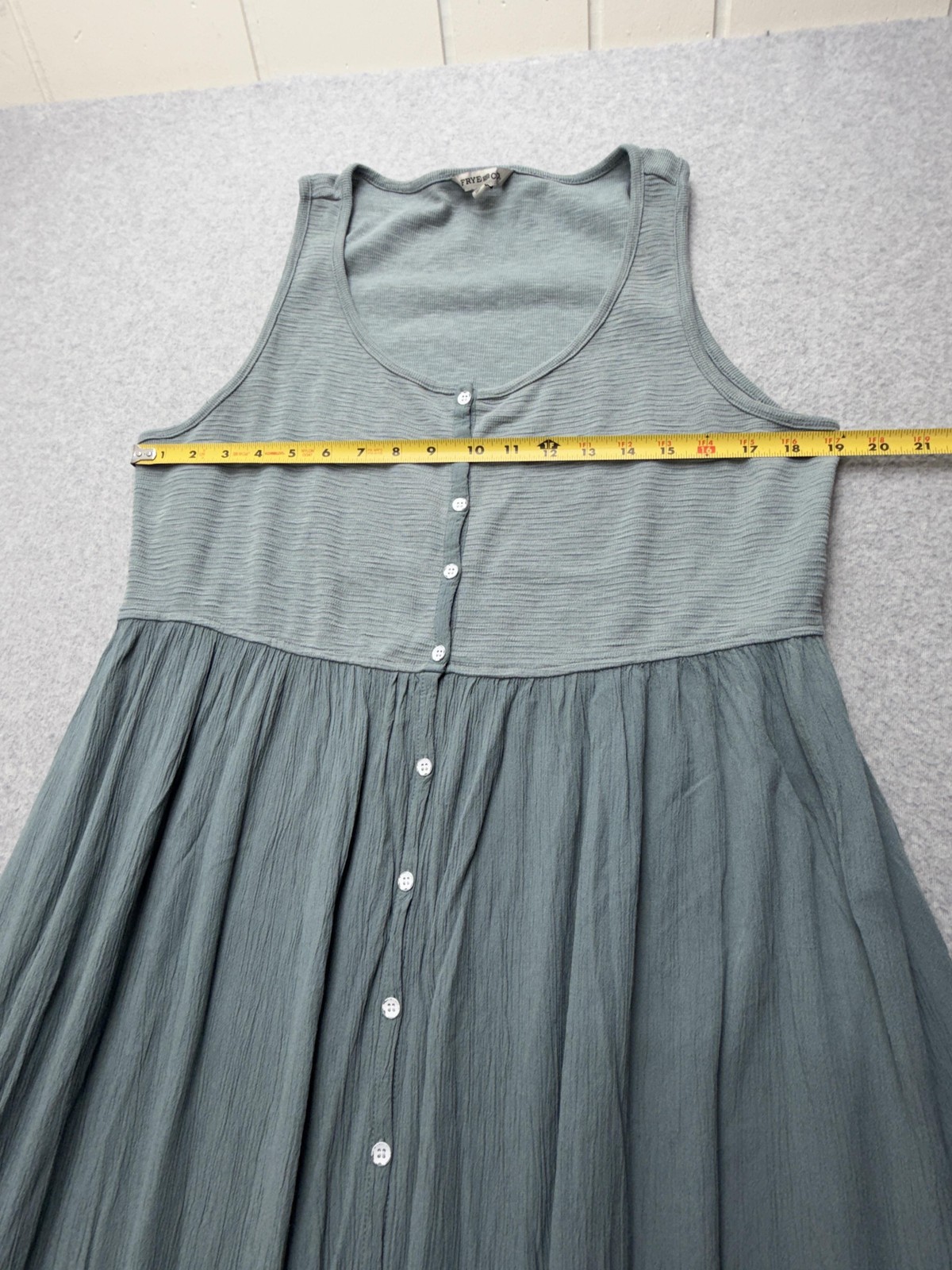 Frye And Co Womens XL Green Maxi Tank Dress Button Front Pockets Casual