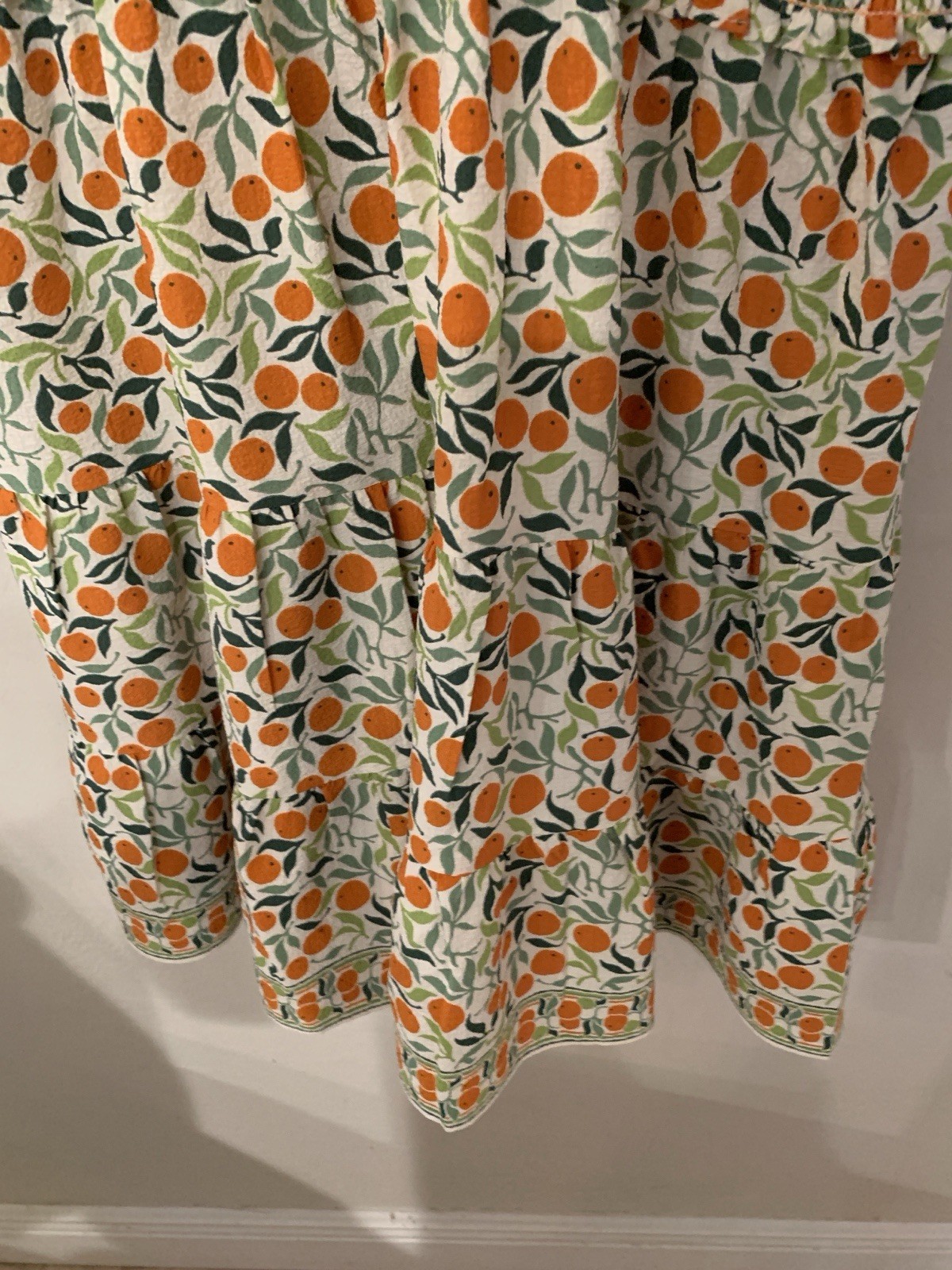 Max Studio London White Orange Green Floral Smocked V-Neck Mini Dress L NWT
