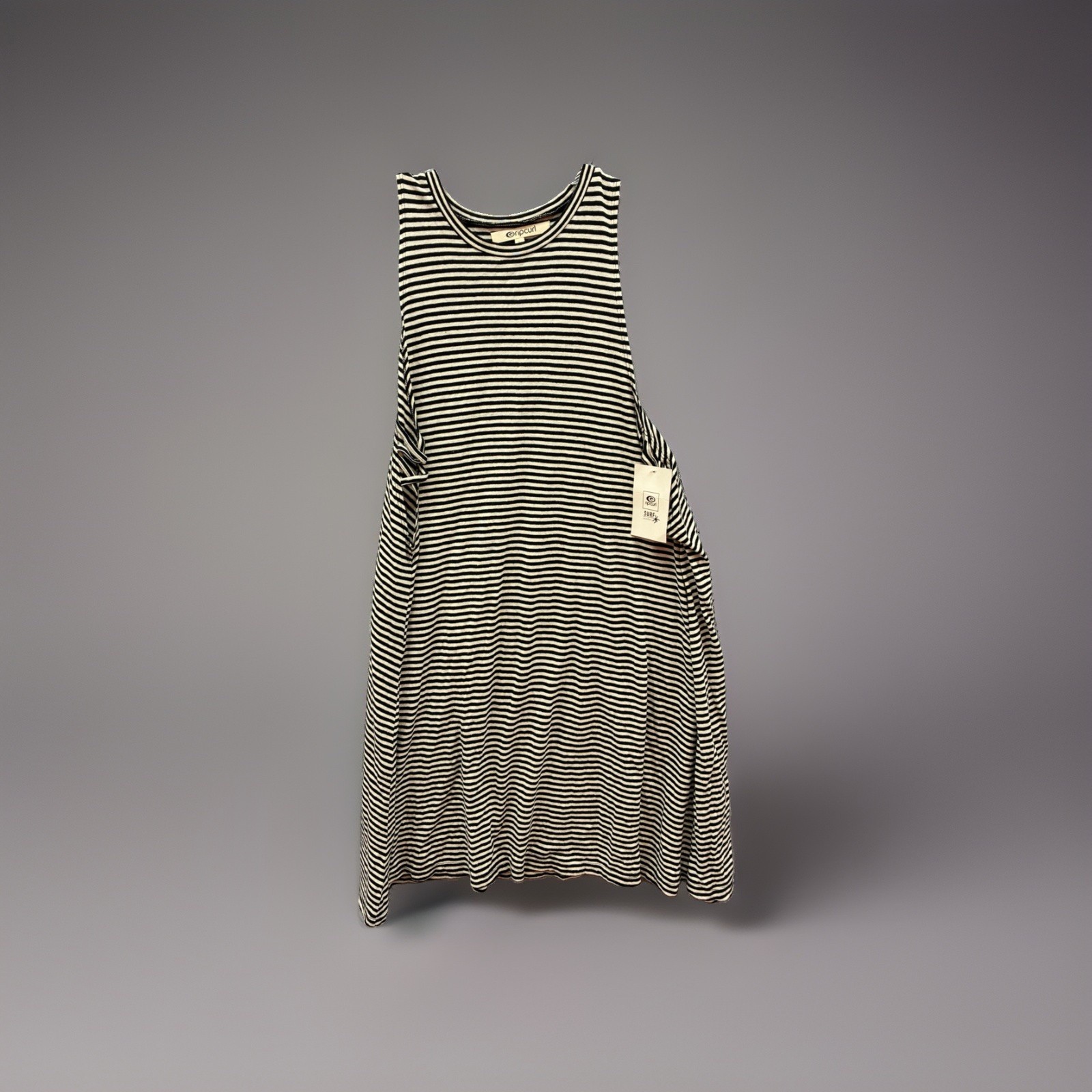 New Rip Curl Black Jersey Striped Dress Size L Festival Coastal Beach Midi