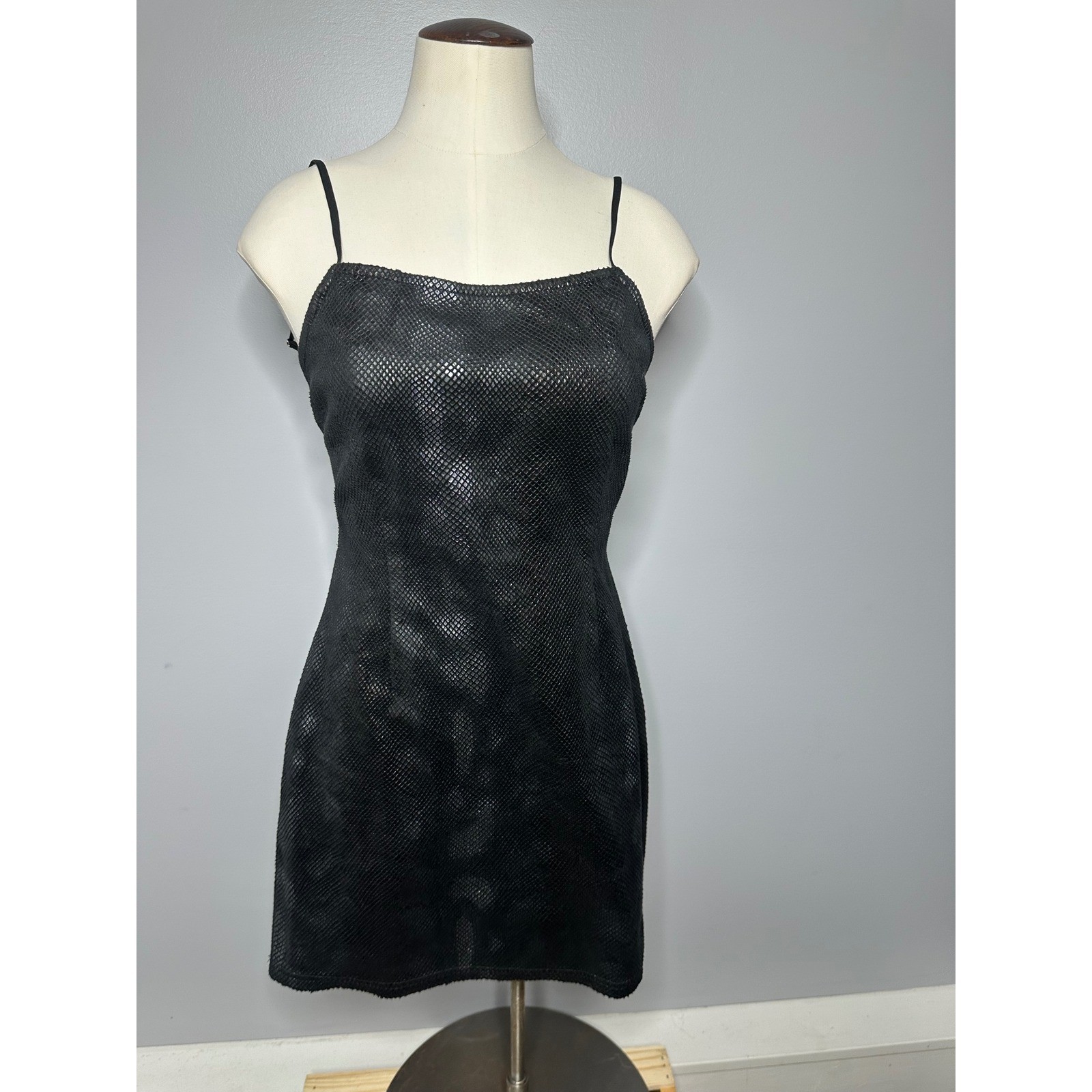 Urban Outfitters Black Snakeskin Metallic Lace Up Back Mini Dress Womens Size M