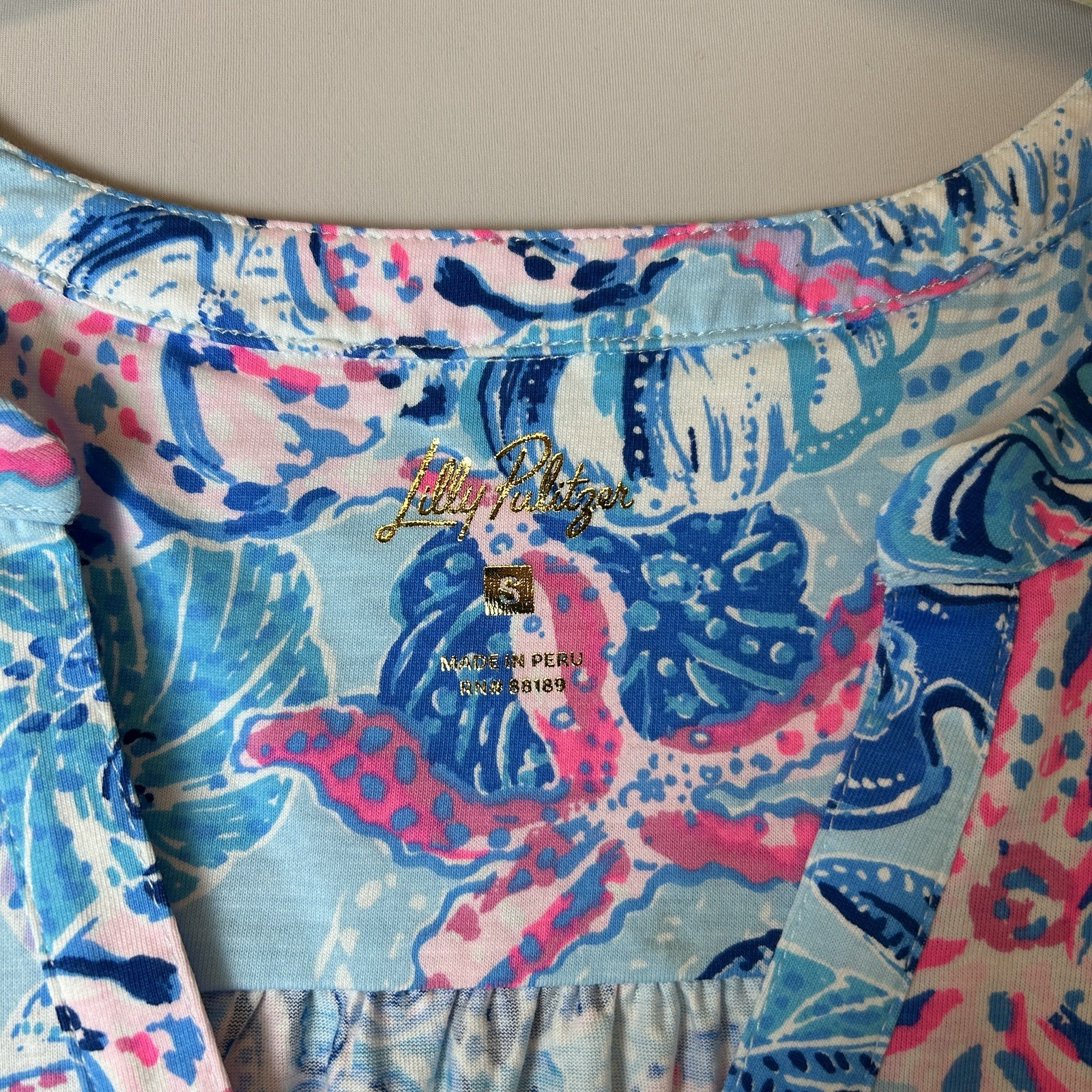 Lilly Pulitzer Dress Small Pink Blue Shells Starfish Dev Bahamas Beachcomber