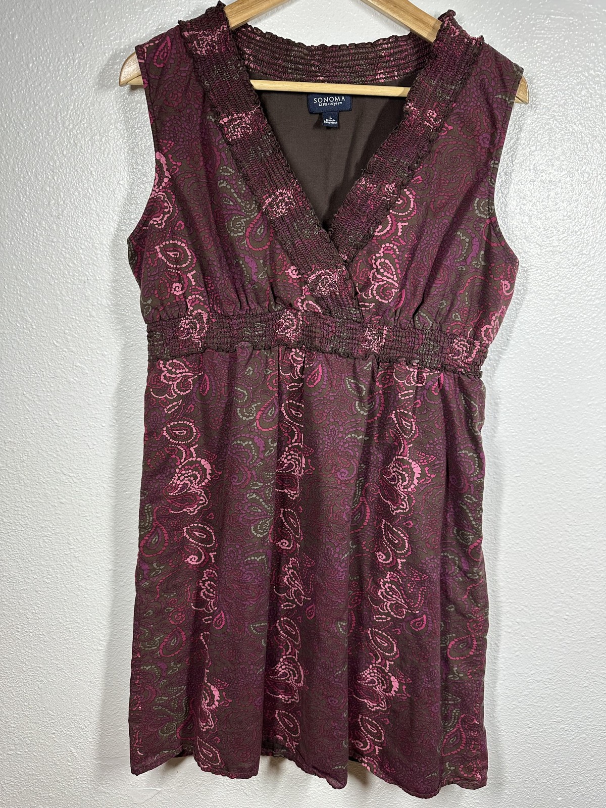 Sonoma Life + Style Dress Womens Large Purple Pink Paisley Sleeveless Boho Tunic