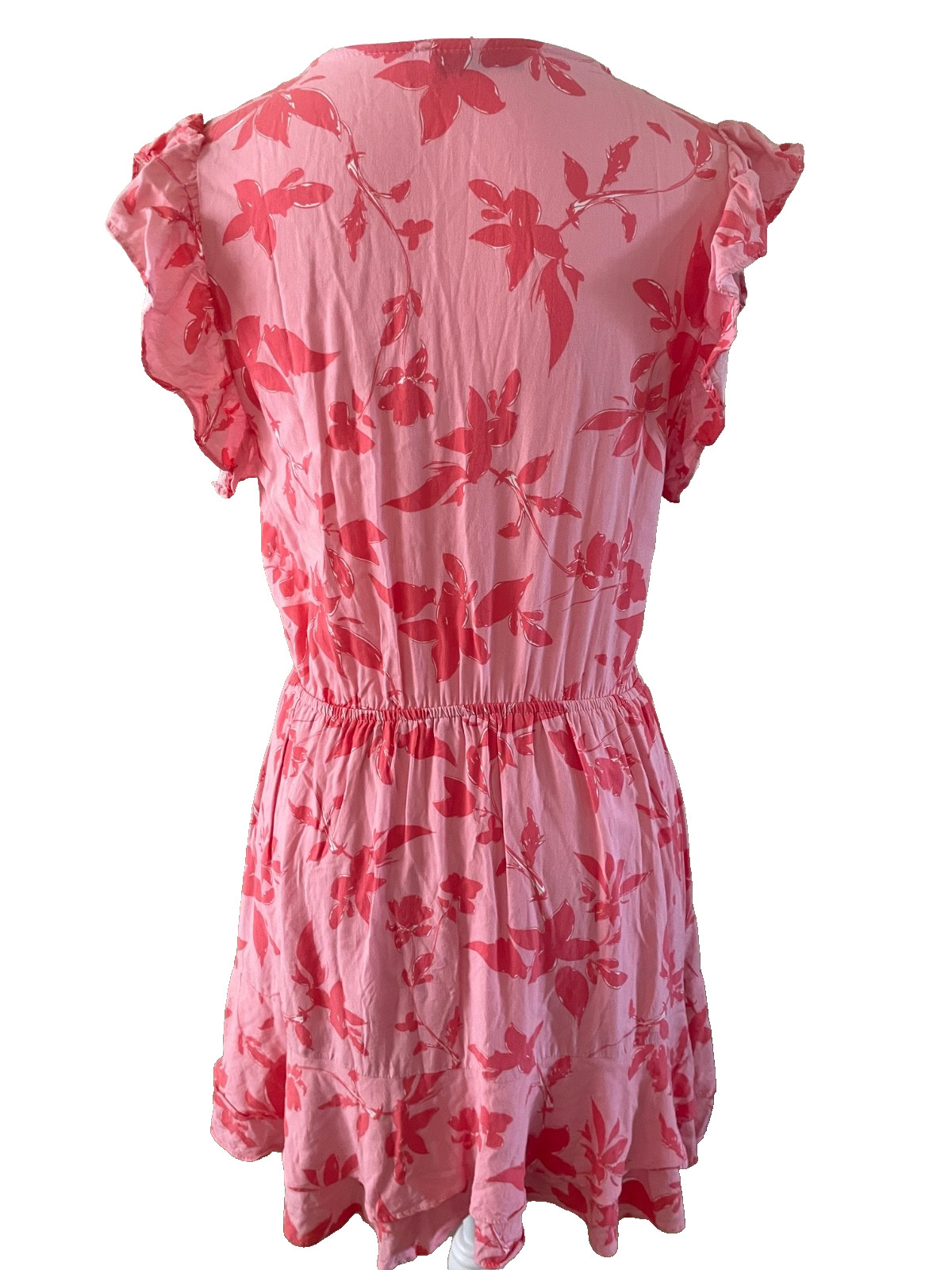 ALL ABOUT MAY Dress Size 6 Ruffle Pink Red Mini Tie V Neck Casual Party Travel
