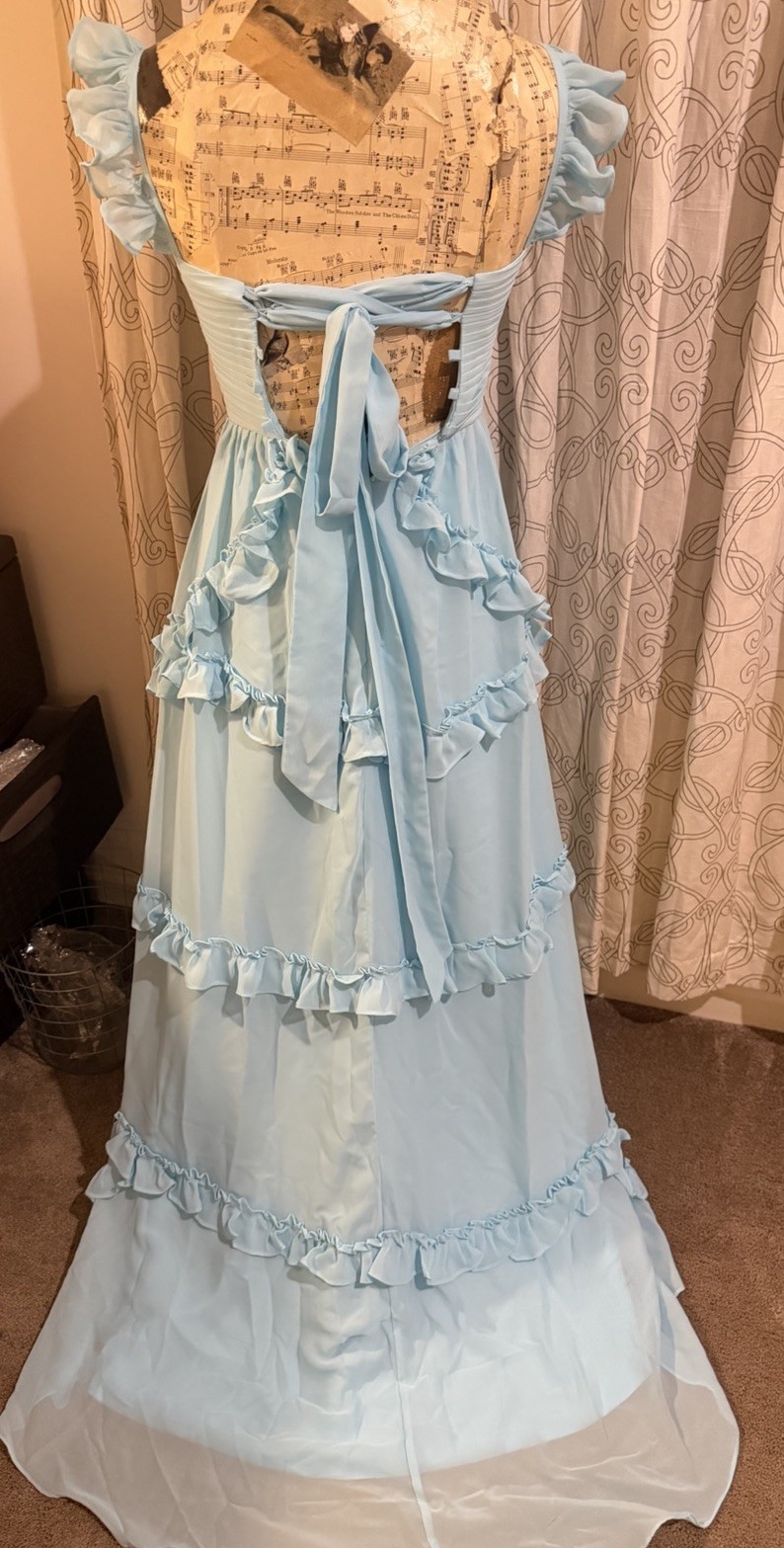 Glamlora A-Line Straps Sky Blue Chiffon Ruffles Long Prom Dress Size 0, New!