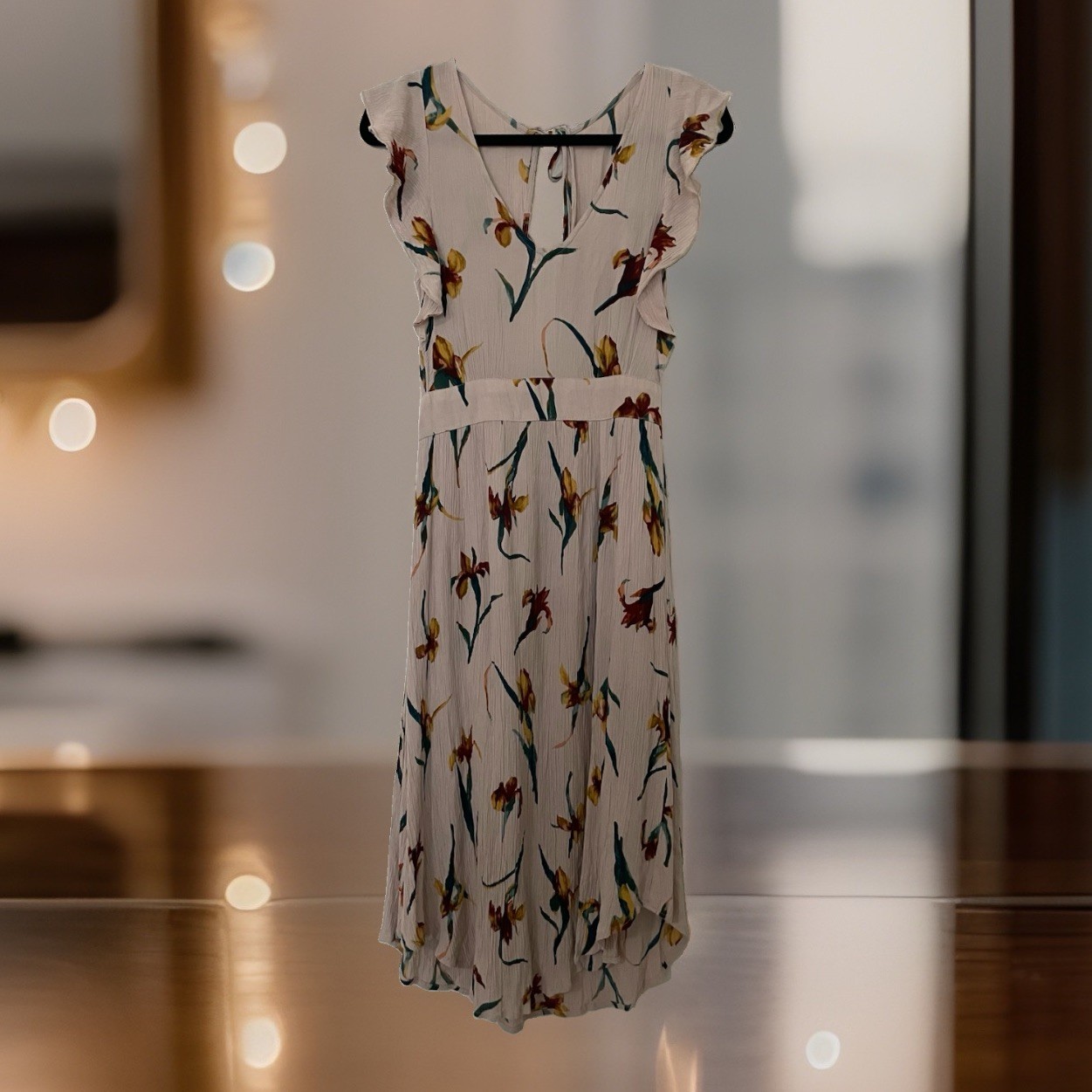 O’Neill Amberlynn Floral Midi Dress Small Blush Pink Flutter Sleeve Boho