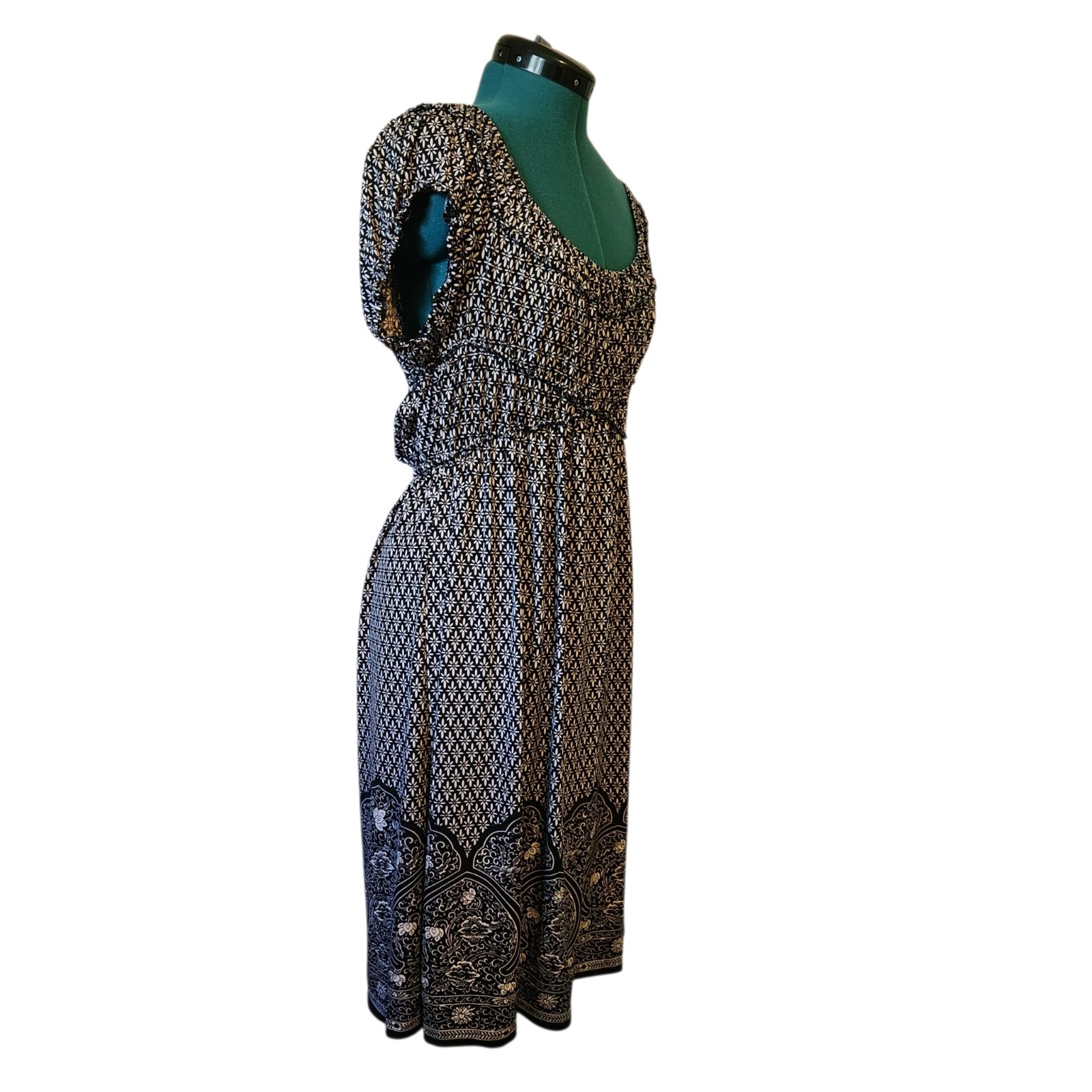 Max Edition Midi Dress Black White Floral Stretchy Women’s Size Medium