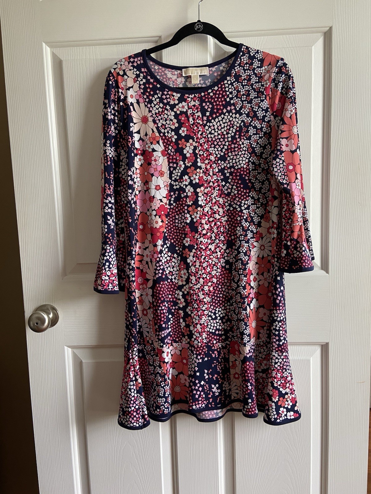 MICHAEL Michael Kors Floral Bell Sleeve Sheath Dress Navy Pink White Large