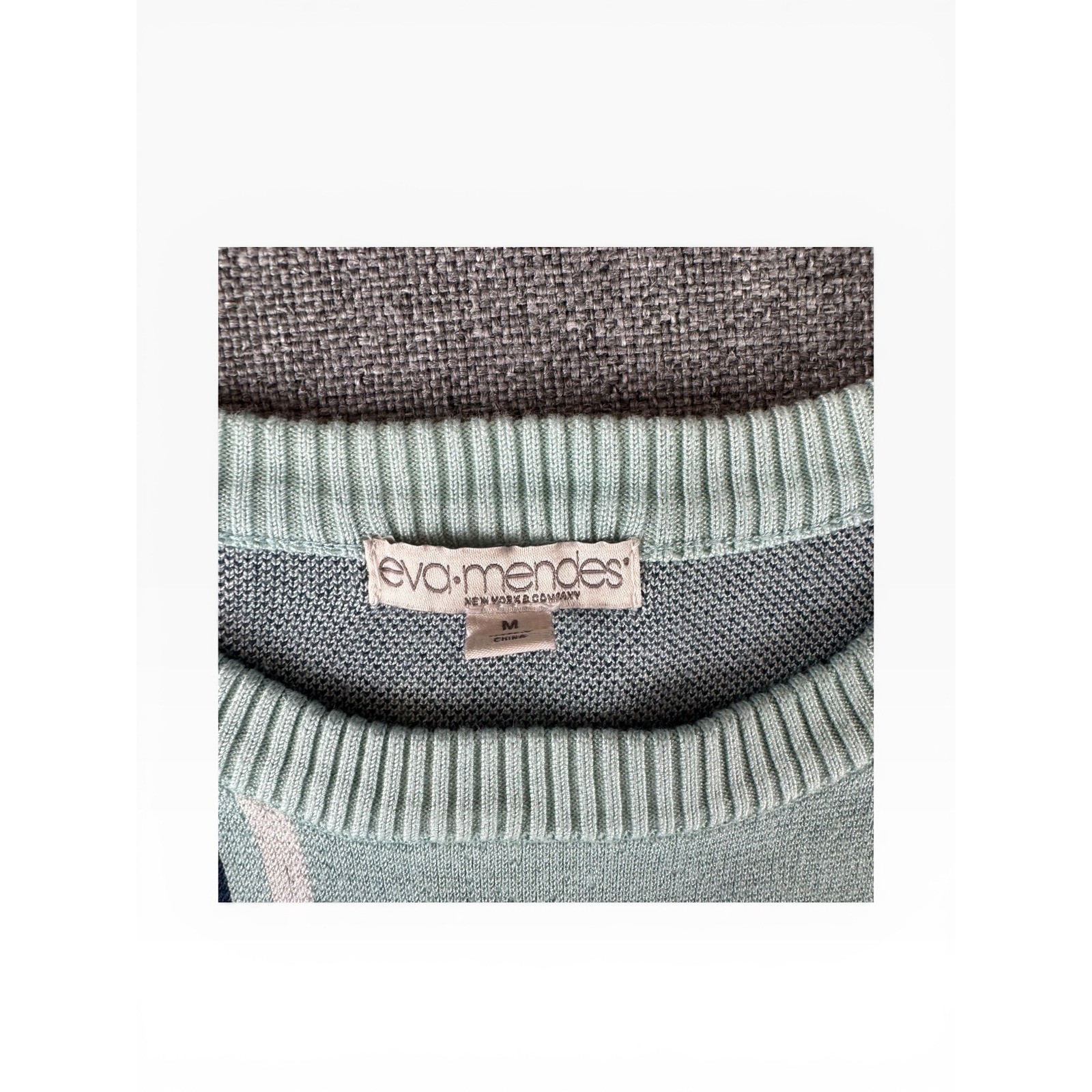 Eva Mendes New York & Company Mint Green Plaid Knit Sweater Dress Womens M