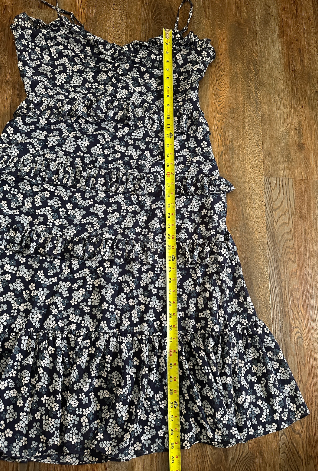 Michael Kors Floral Tiered Midi Dress Size L NWT Navy Blue Ruffle Chiffon Lined
