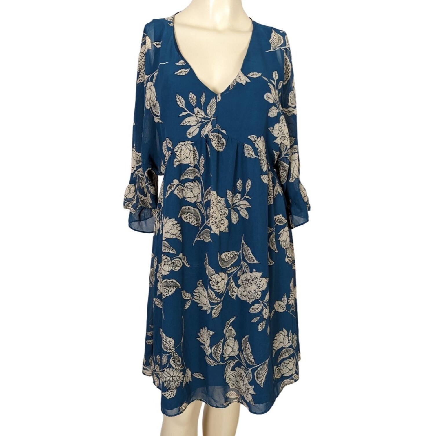 a.n.a. A New Approach Teal beige V low neck bohemian empire waist dress M