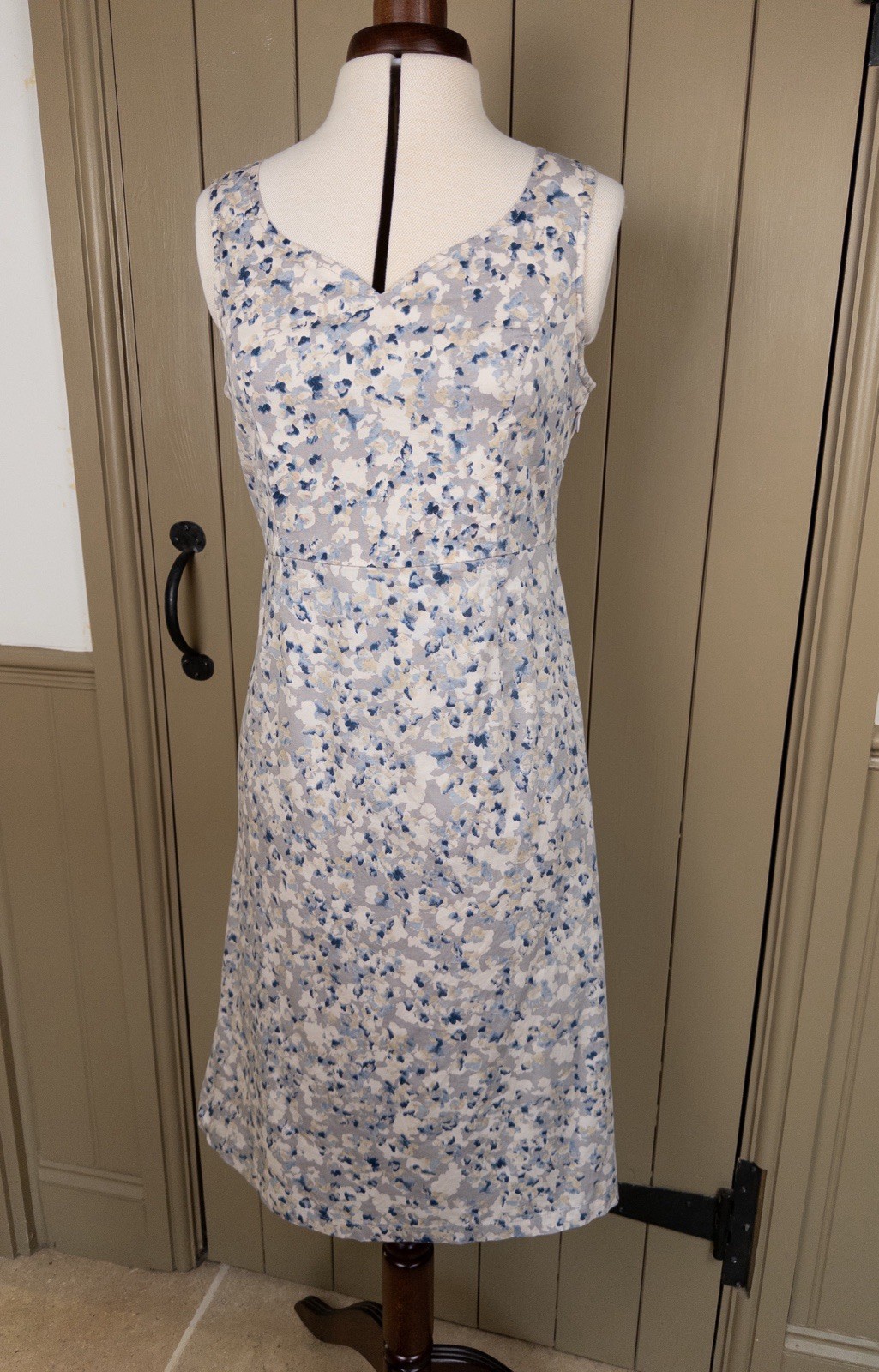 Adini Cotton Floral Summer Dress Blue Grey Sleeveless Lightweight Lined UK10 12