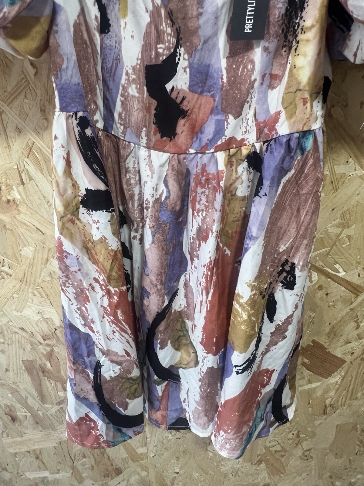 PrettyLittleThing Multi Abstract Print Puff Sleeve Shift Dress UK 10 BNWT Summer