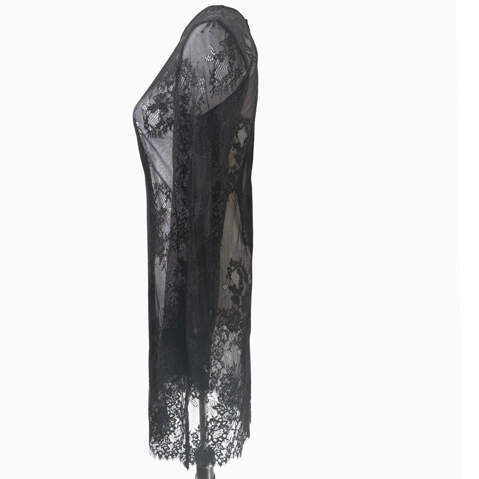 JNBY Womens Sheer Floral Lace Bell Sleeve Midi Dress Gothic Romantic Designer S
