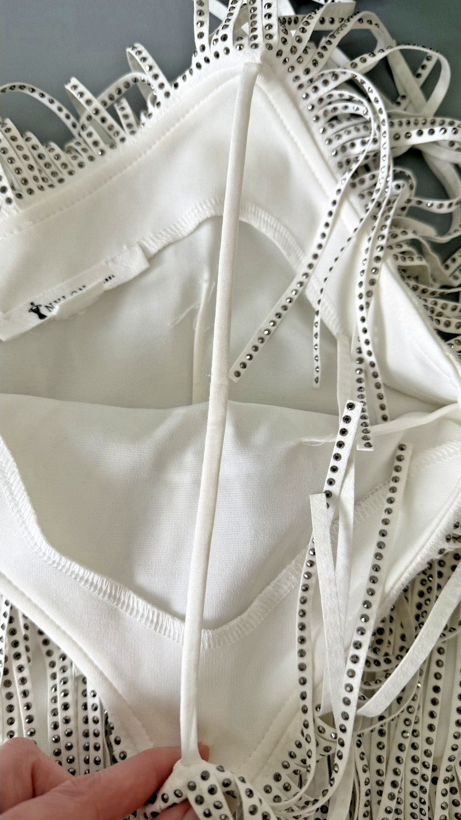 Nylon Apparel Rhinestone Fringe Mini Dress Country Western Concert White L