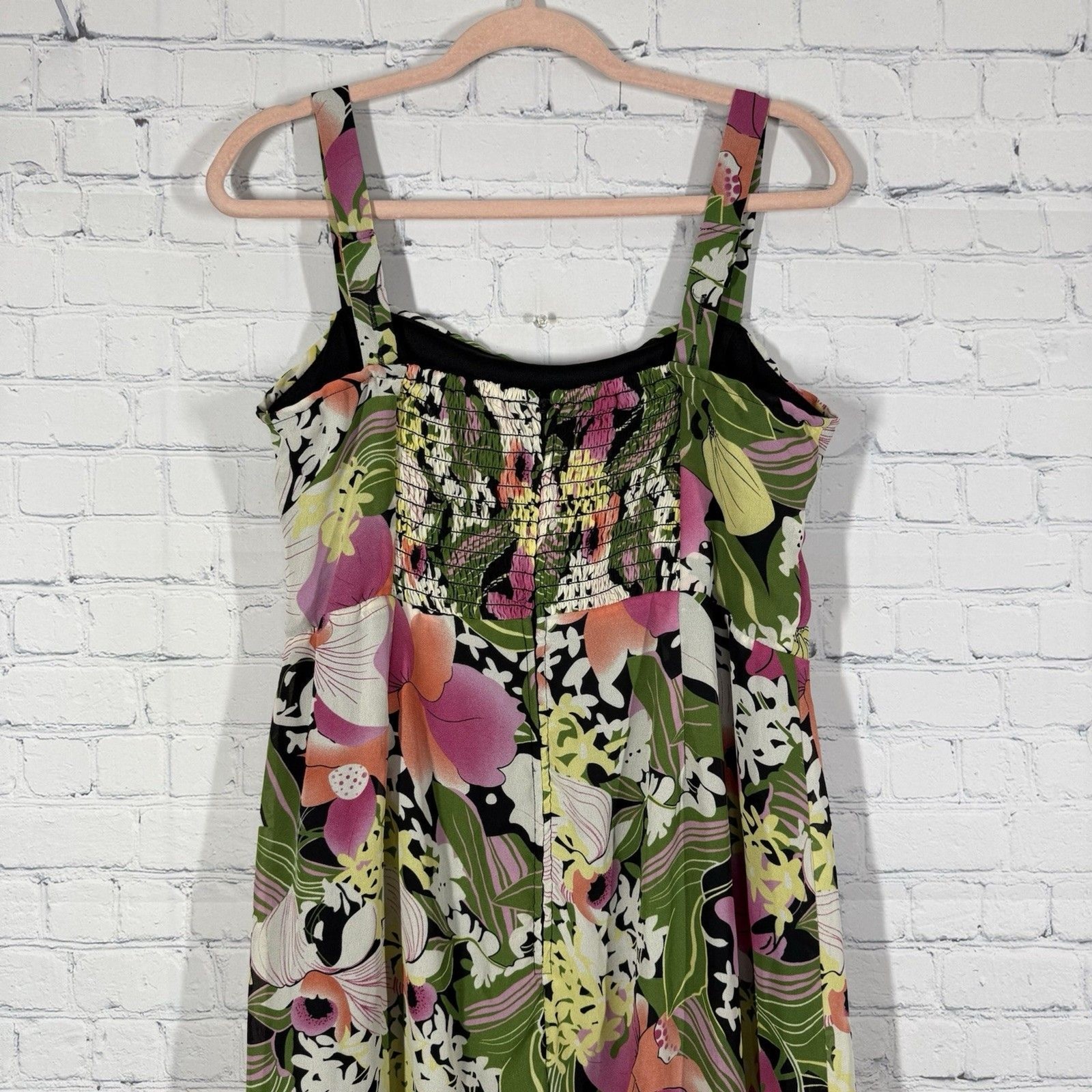 Tropical Floral Sundress Large Midi Dress Sleeveless A-Line Resort Vacation