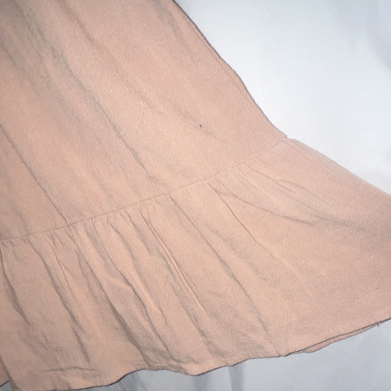 Very J Solid Beige Short A-Line Dress S V-Neck Short Sleeve Ruffle Accents