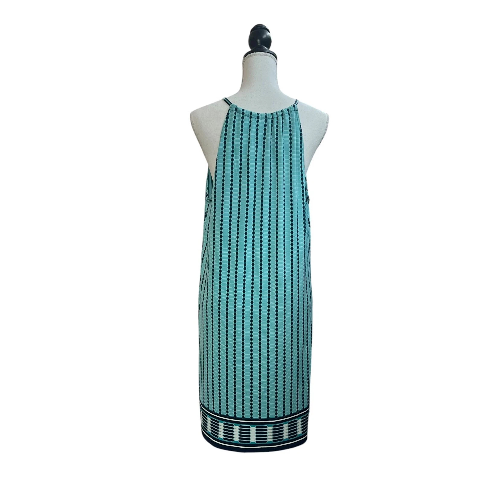 Max Edition Women’s Large Aqua Black Printed Knee Length Shift Dress Sleeveless