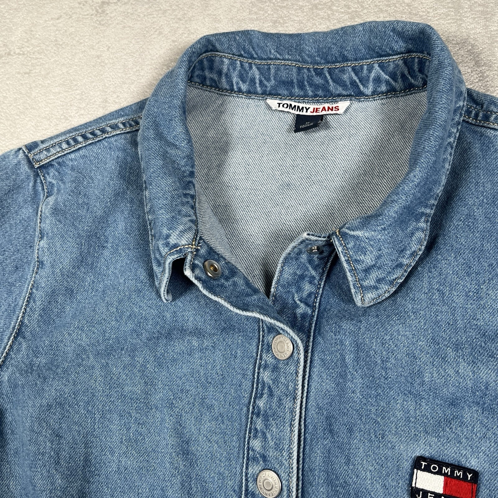 Tommy Hilfiger Jeans Slim Short Sleeve Dress Women M Denim Medium Wash Snap