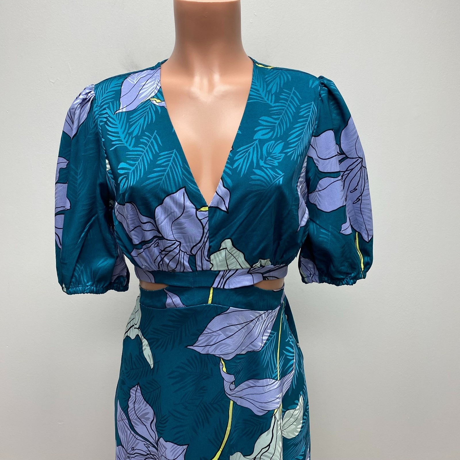 Sofia Jeans by Sofia Vergara Womens Blue Floral Satin Jacquard Midi Dress S