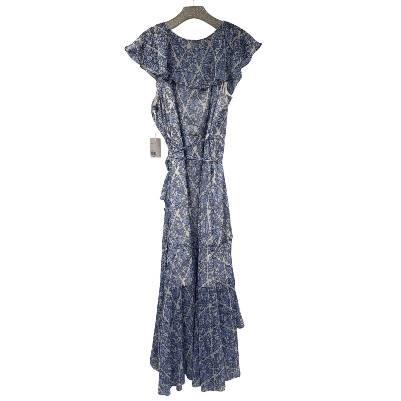 LC Lauren Conrad Hi Low Floral Wrap Dress Ruffle XXL Blue NWT