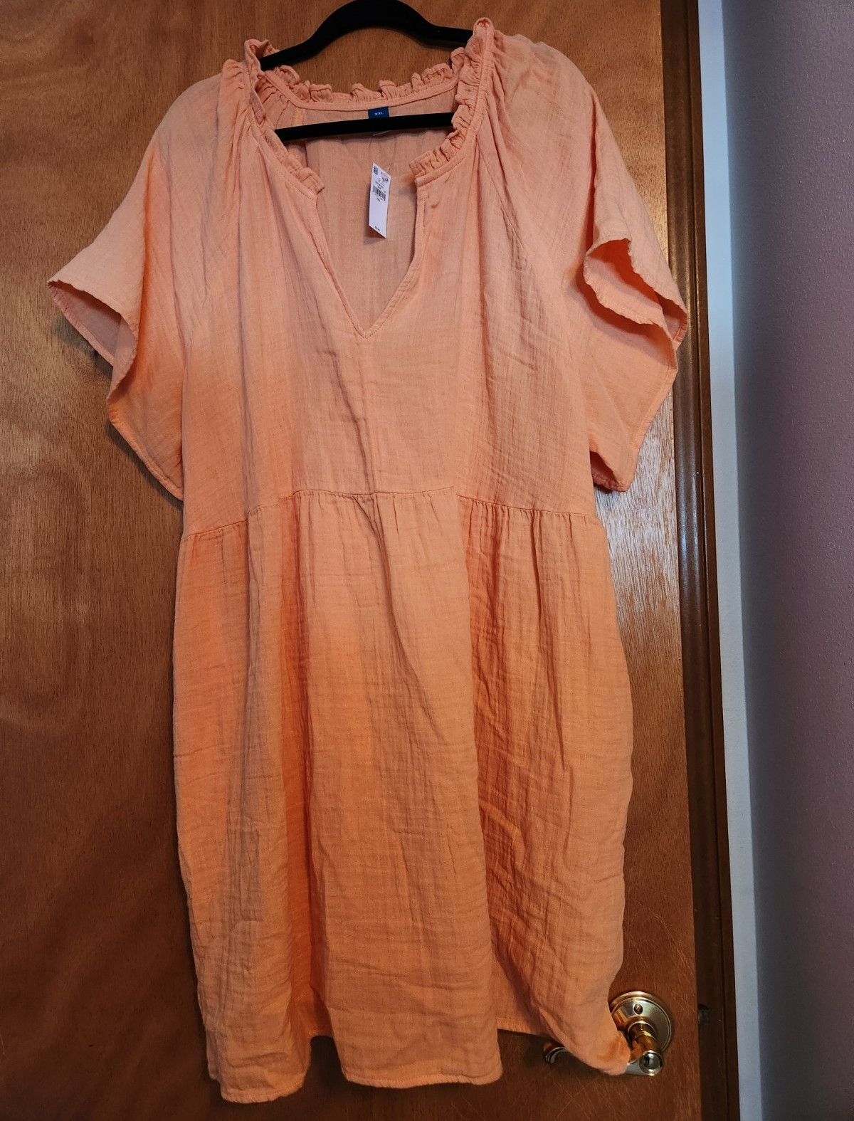 Old Navy Women’s Shift Dress Peach Cotton V-Neck Ruffle Short Sleeve XXL