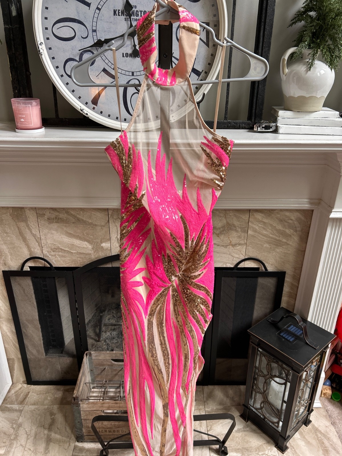 NEW FASHION NOVA “Rare Find” Sequin Maxi Dress with leg slit – Neon Pink – XL