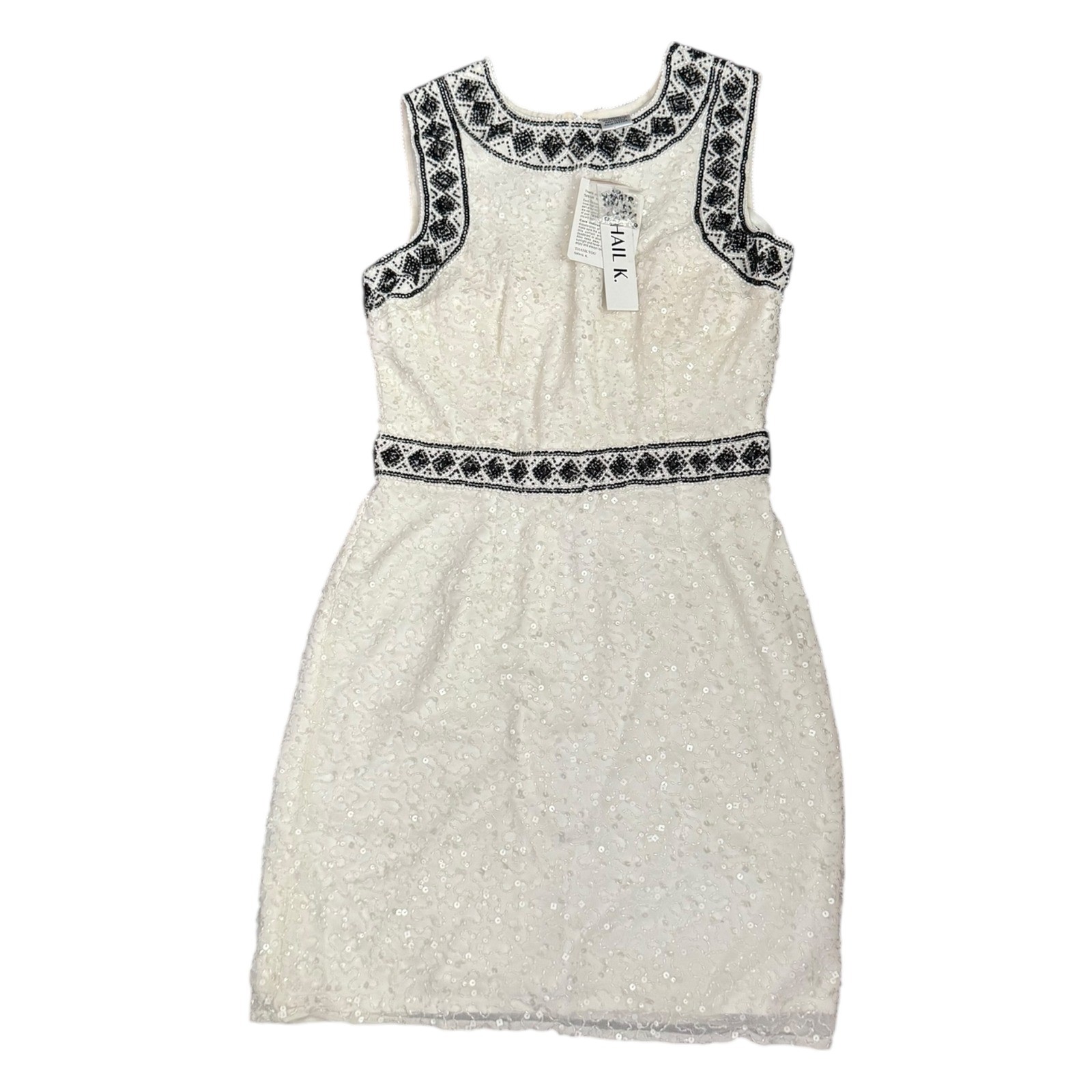 Shail K Ivory Black Beaded Sequins Sleeveless Cocktail Party Dress Size 10 NEW