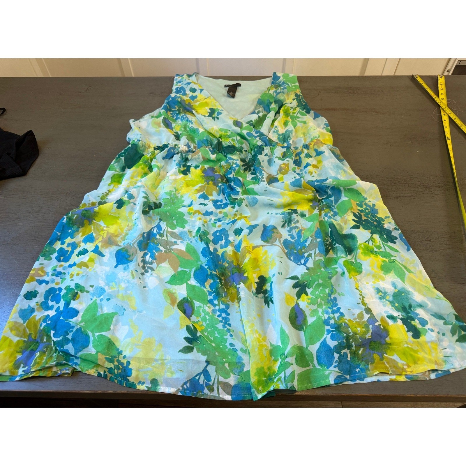 Lane Bryant Watercolor Floral Faux Wrap Dress Blue Green Yellow Plus Size 22