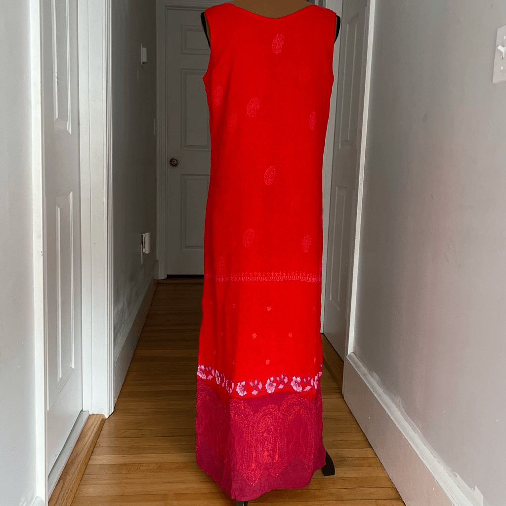 A Wild Thyme Vintage Sheer Patterned Boho Overlay Maxi Dress Red Boho, Women’s 6