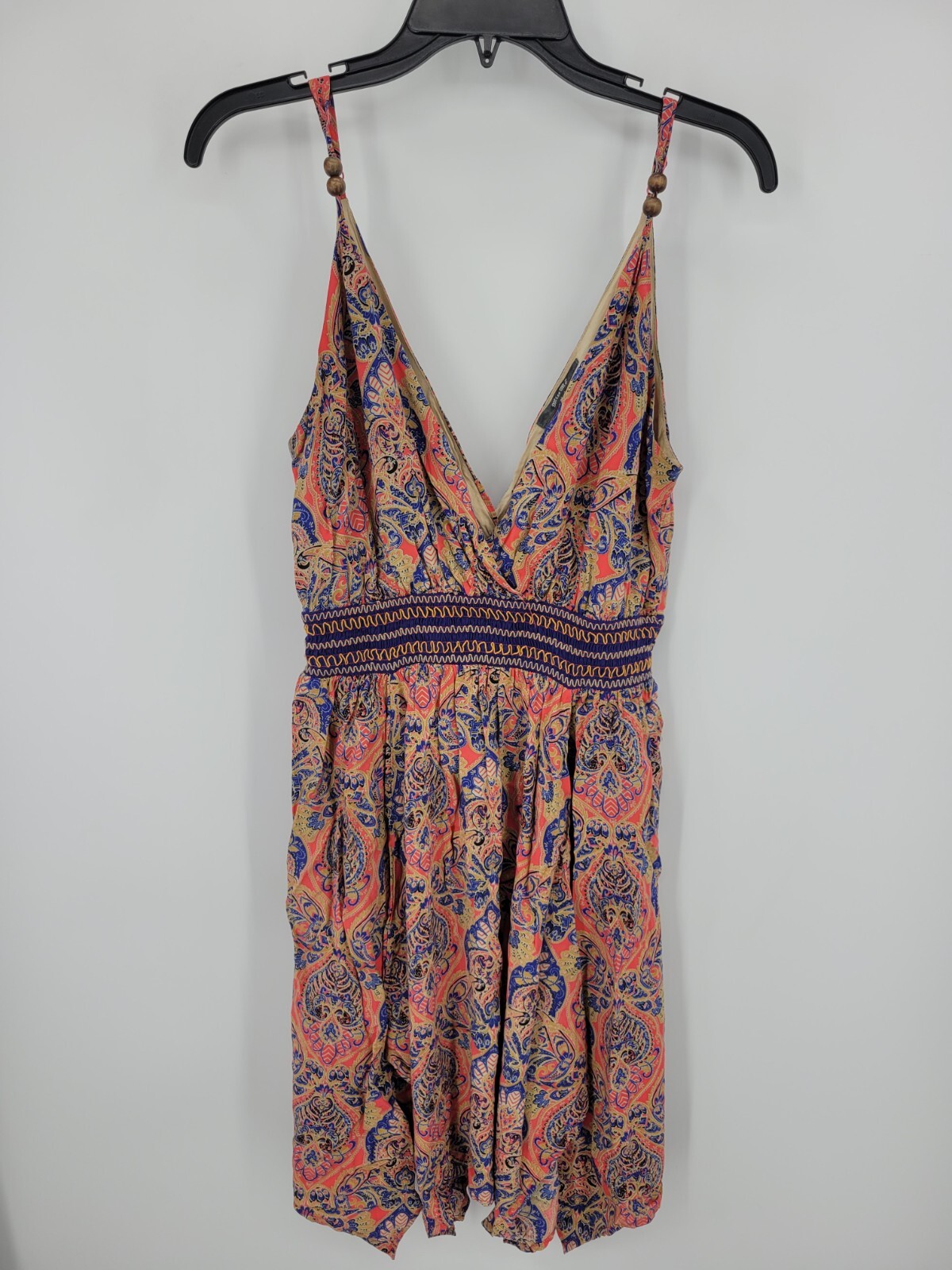 Miss Me Dress Womens Medium Double V Smocked Waist Boho Sleeveless Sundress