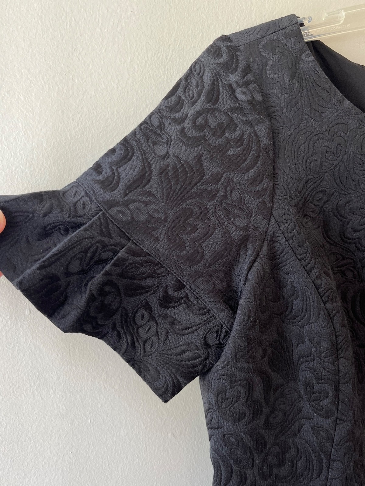 Talbots Sz 12 Black Brocade Flutter Sleeve Back Zip Midi Lined Dress