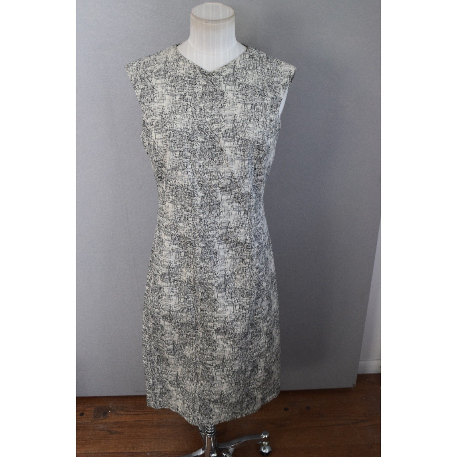 MM.LaFleur Aditi Sheath Dress 6 Black White Geometric Sleeveless Stretch Career