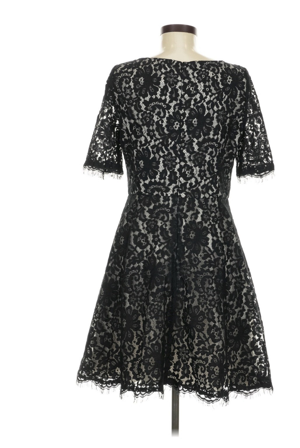 Banana Republic Black Floral Lace Lined A-Line Knee Dress Scoop Neck 14