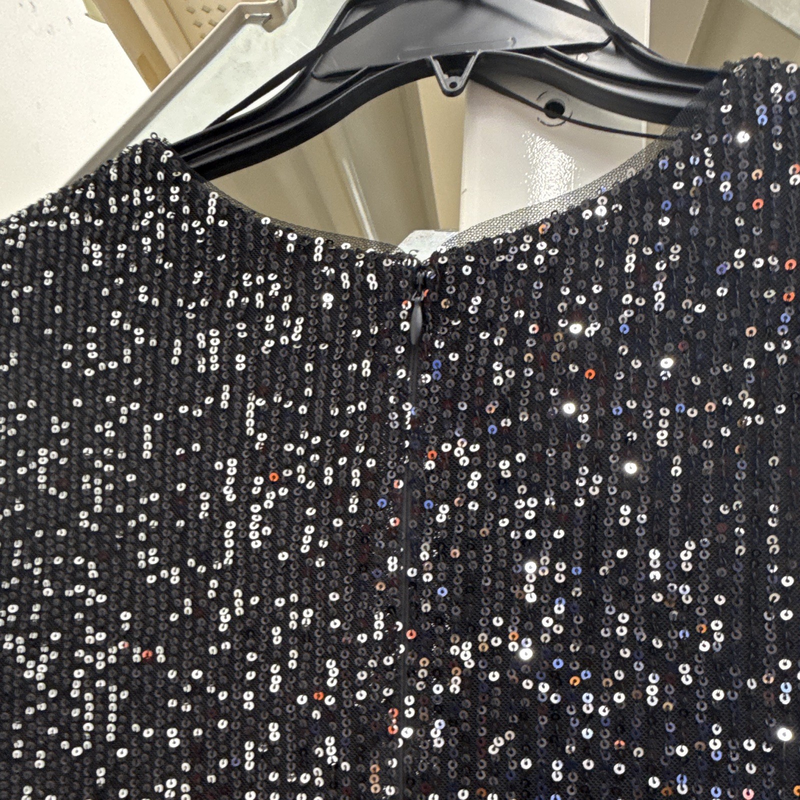 SLNY Black/Silver Sequin V-Neck Maxi Dress Short Flutter Sleeve 18W