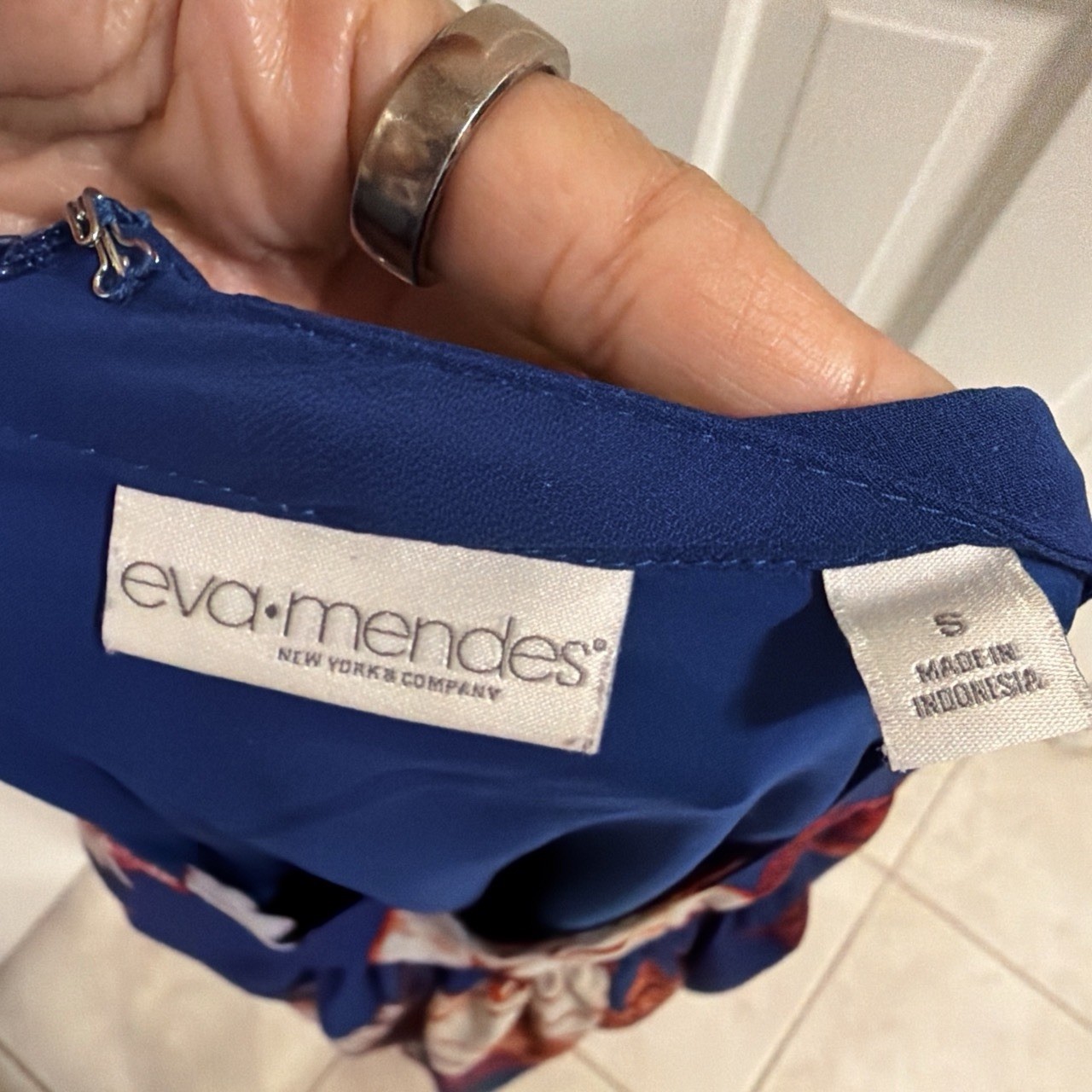 Eva Mendes Collection for New York & Company Blue Floral Chiffon Shift Dress