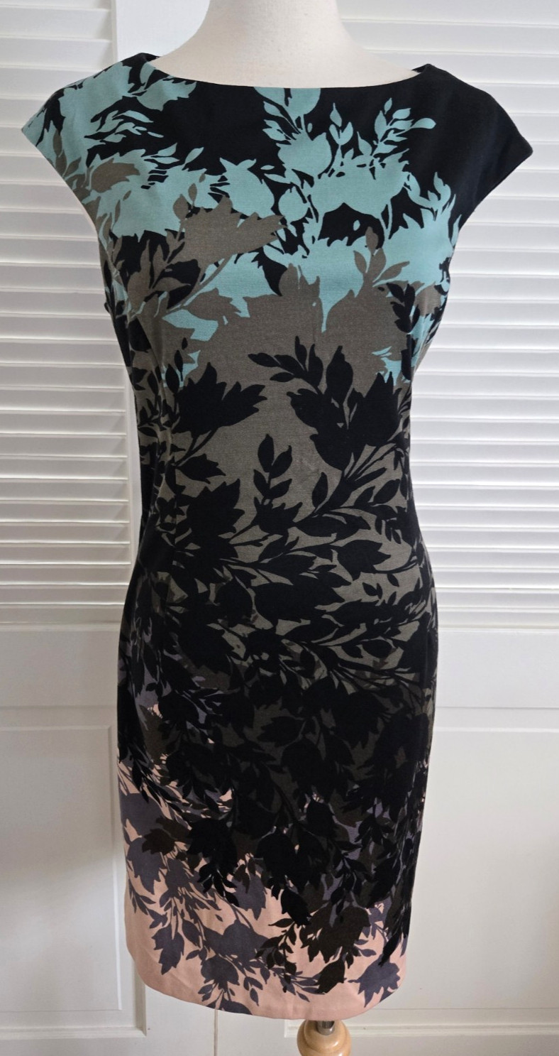 ~NWT~London Times Black Multi Floral Sheath Style Cap Sleeve Summer Dress~SZ 10